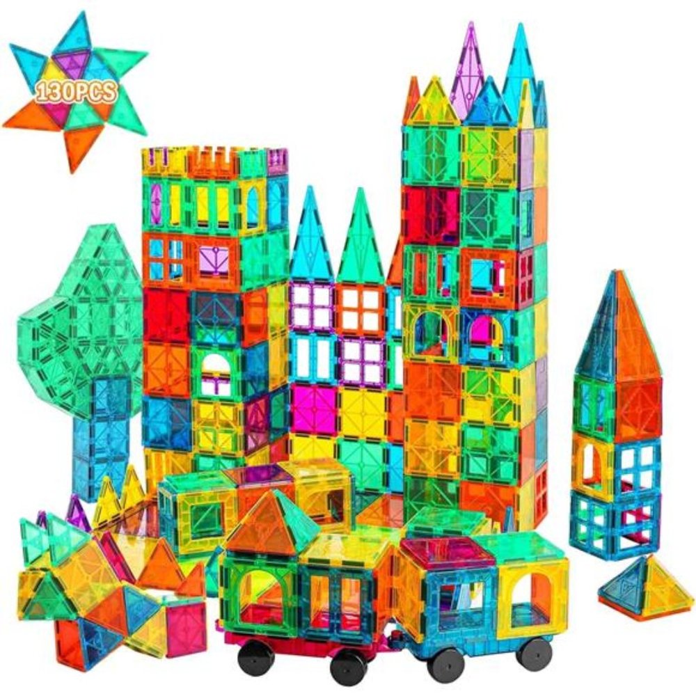 130PCS Magnetic Tiles Building Blocks, 3D Magnet Blocks Construction Playboards